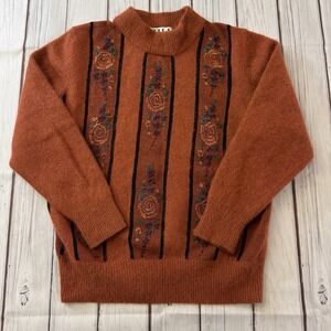Vintage Angora Lambswool Sweater Bella Firenze Floral Embroidered Medium